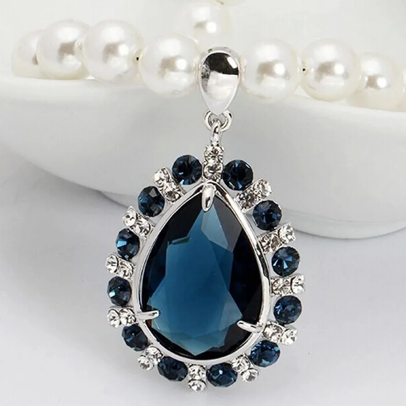 Buy Bling World Water Drop Rhinestone Pendant Necklace Simulated Pearl Necklace