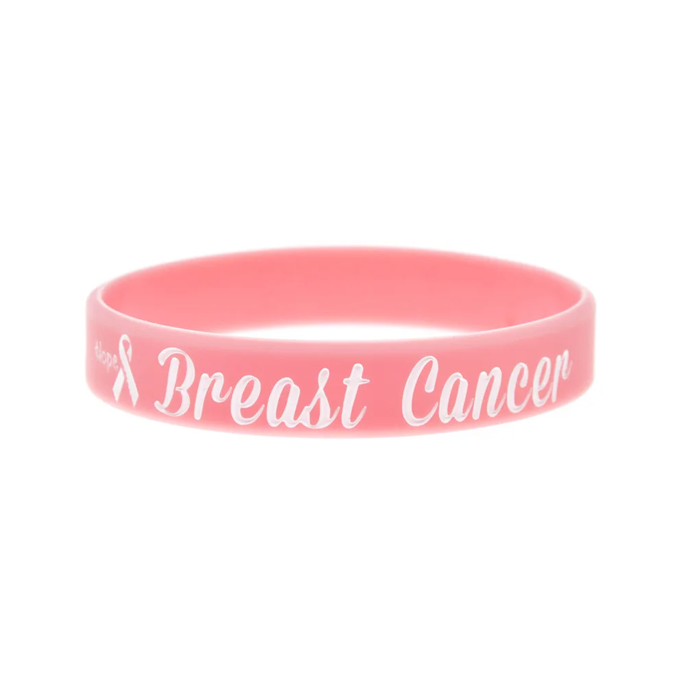 

1PC Pink Hope Ribbon Breast Cancer Awareness Silicone Rubber Wristband