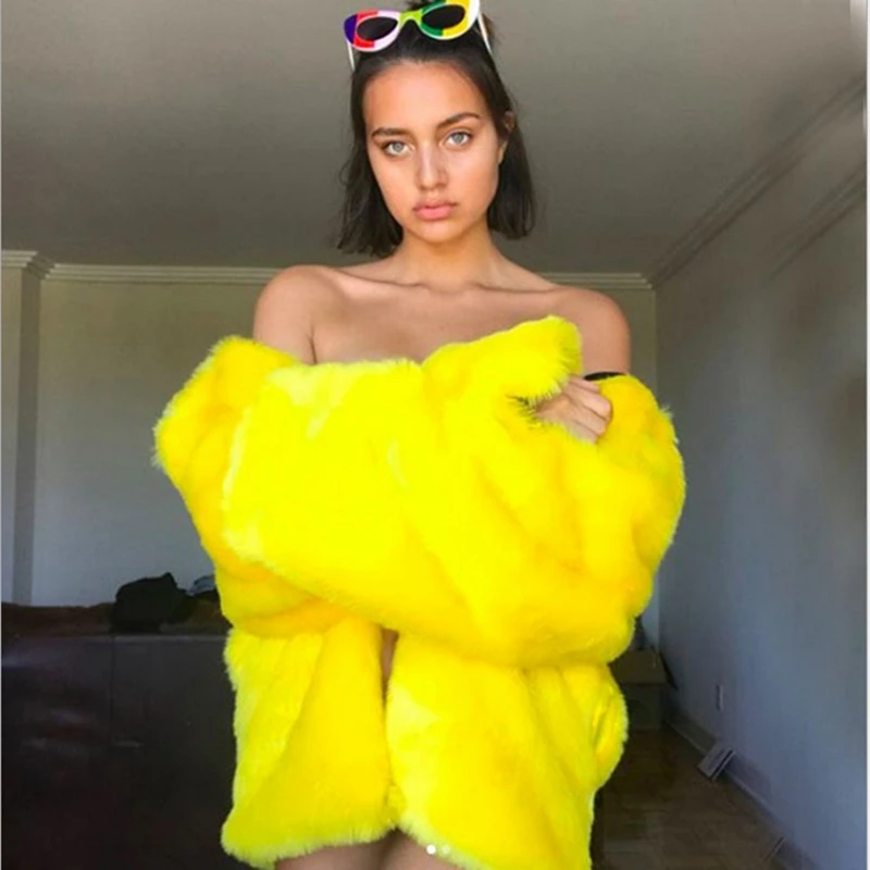 S-4XL Faux Fur Coats Women Thick Brand Steetwear Hip Hop Female Yellow Fur Coats And Jackets Winter Plush teddy Warm Fur Coats