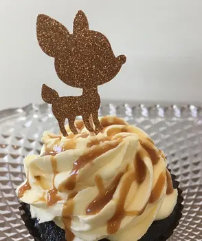 

glitter antique gold Reindeer wedding Christening birthday cupcake toppers baby shower party decoration doughnut food picks