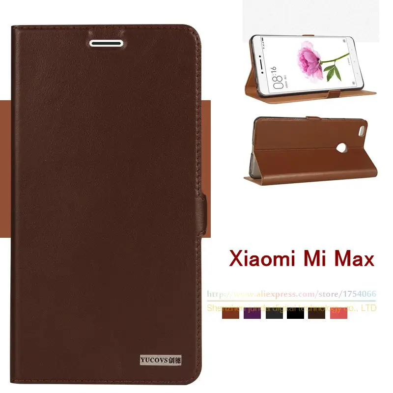 Top Quality Natural Genuine Leather Magnet Stand Card Flip Cover Case For Xiaomi Mi Max Mmax