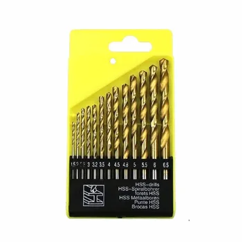 

13pcs 1.5-6.5mm Titanium Coated Twist Drill Bits High Speed Steel Woodworking Tools Set Drilling Tools