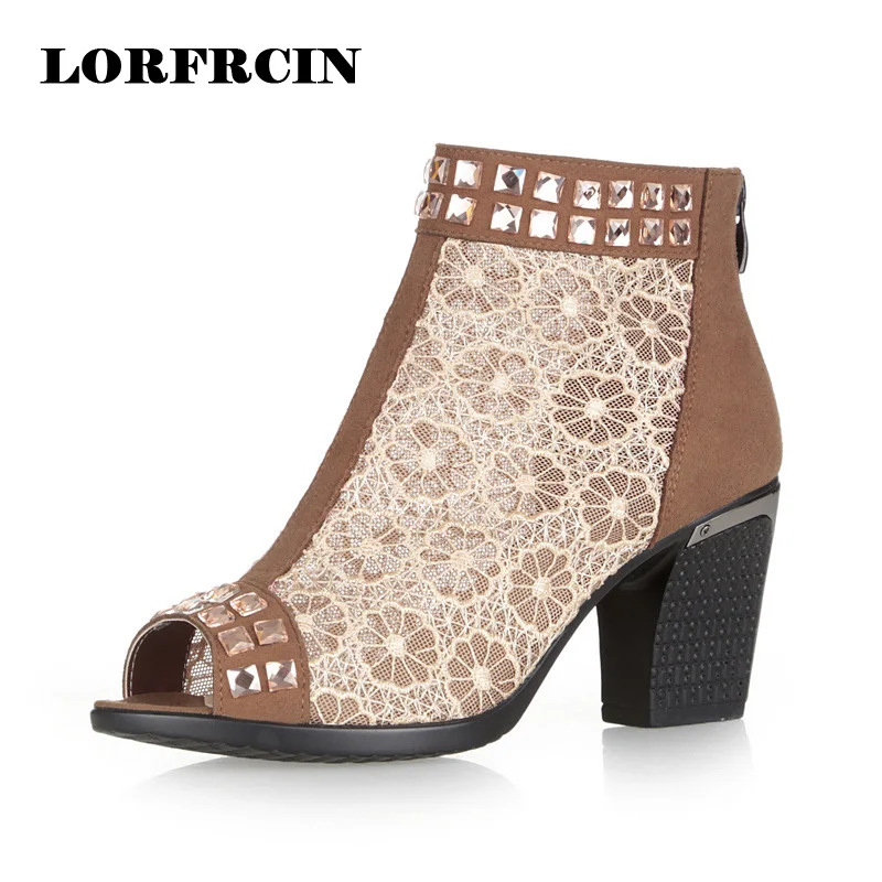 

Shoes Woman Spring Summer Shoes 2017 Peep Toe Women Sandals Sexy High Heel Ankle Boots Genuine Leather Crystal Gladiator Sandals