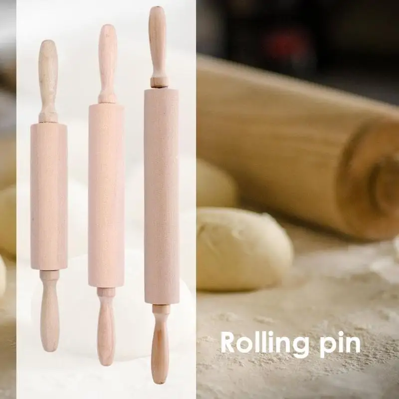 Solid Wood Rolling Pin Baking Cookies Biscuit Fondant Cake Dough Roller