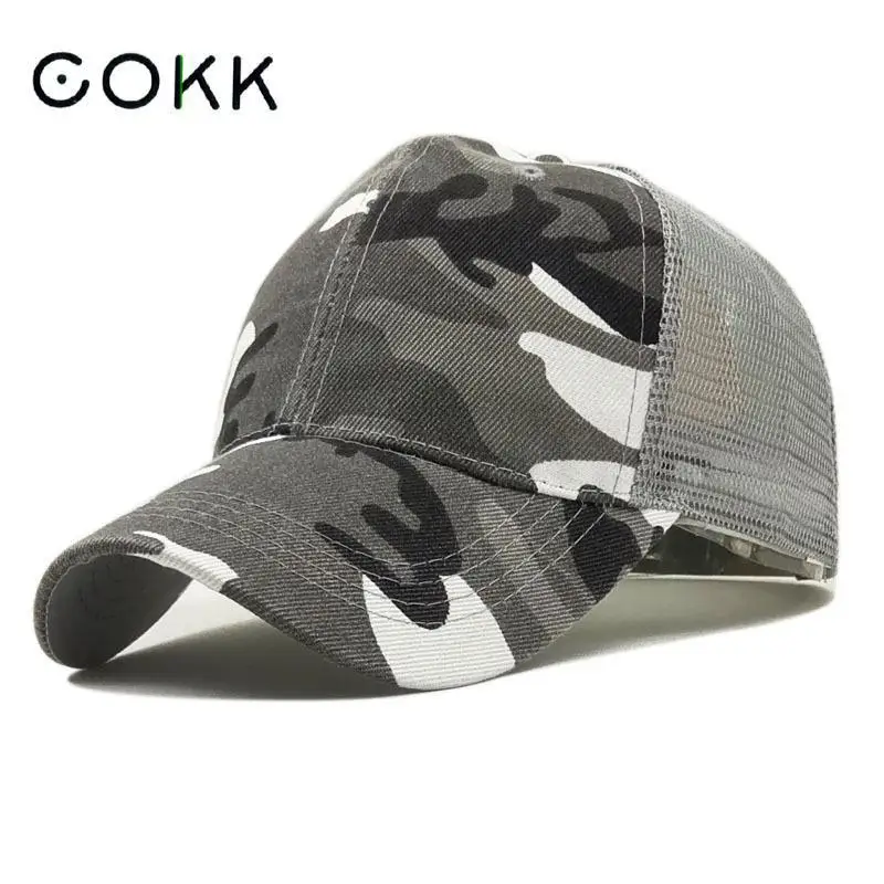 COKK, камуфляжная бейсболка, мужская, Snapback, летние шапки для женщин, дышащая Спортивная сетчатая Кепка, солнцезащитная Кепка, козырек от солнца, для гольфа, регулируемая, для взрослых