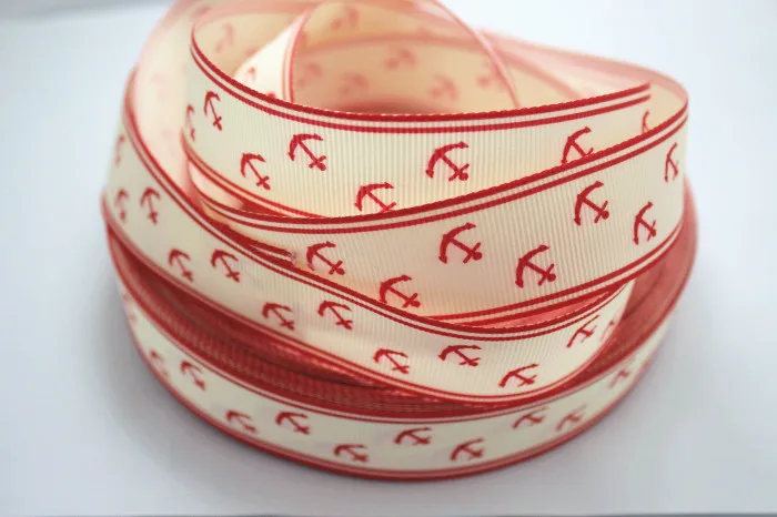 

10 yards 7/8" 22mm Nautical red Anchor printed grosgrain ribbon