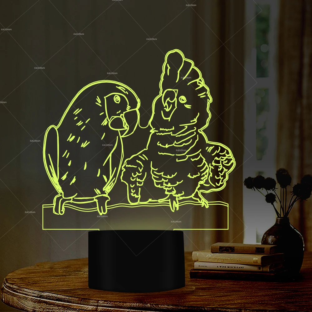 PET Addiction couple lovely parrot design illusion LED night light 7