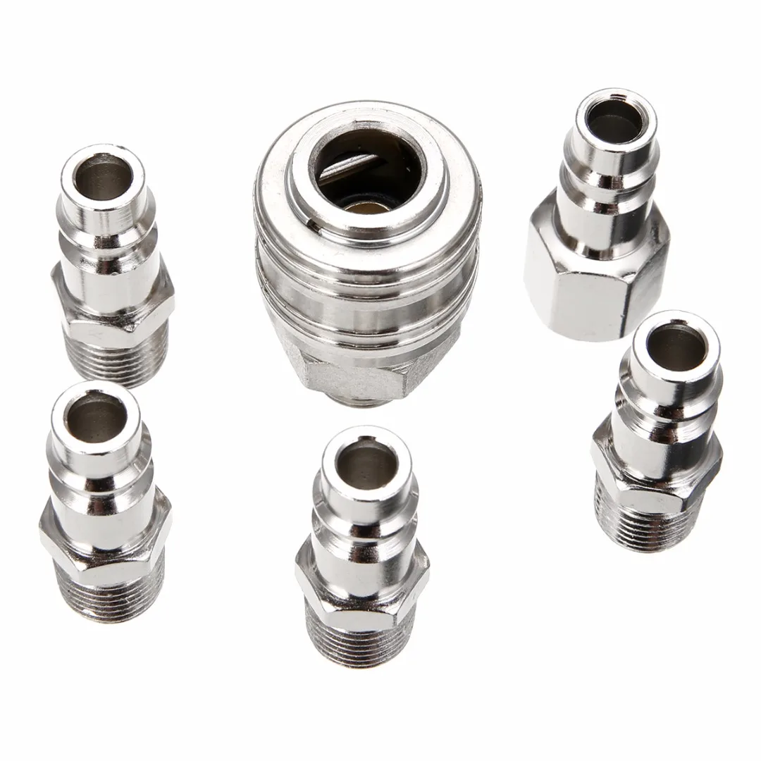 6pcs 1/4" BSP Quick Couplers German-style Air Line Hose Compressor Connector  Set For Hardware Tools