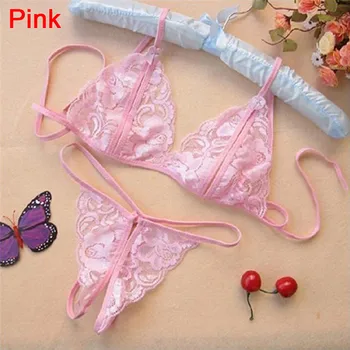 

Women Sexy Strap Lace Corset Vest Top Bra+Open Crotch Temptation Sleepwear Perspective Erotic Lingerie Set Black/White/Pink/Red