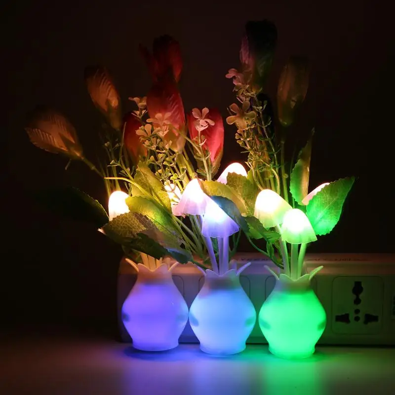 

LED Mushroom Flower Plant Colorful Nightlight Light-controlled Sensor Lamp Novelty Wall Socket Lights Lamp for Bedroom Decor