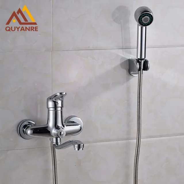 Long Tub Spout Bathroom Wall Mount Faucet With Abs Handshower And Long Tub Spout Bathroom Wall Mount Faucet With Abs Handshower And Hose Dual Hole Shower