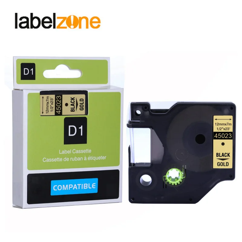 12mm 45023 black on gold compatible dymo D1 12mm label printer 45023 laminated label tapes for
