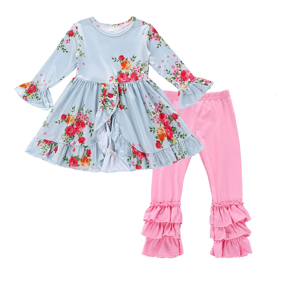 Dream Vine Newborn Toddler Baby Girl Clothes Petal Sleeve Ruffles Dress Tops+Foral Long Pant Legging 2PCS Outfit Children Set (1)