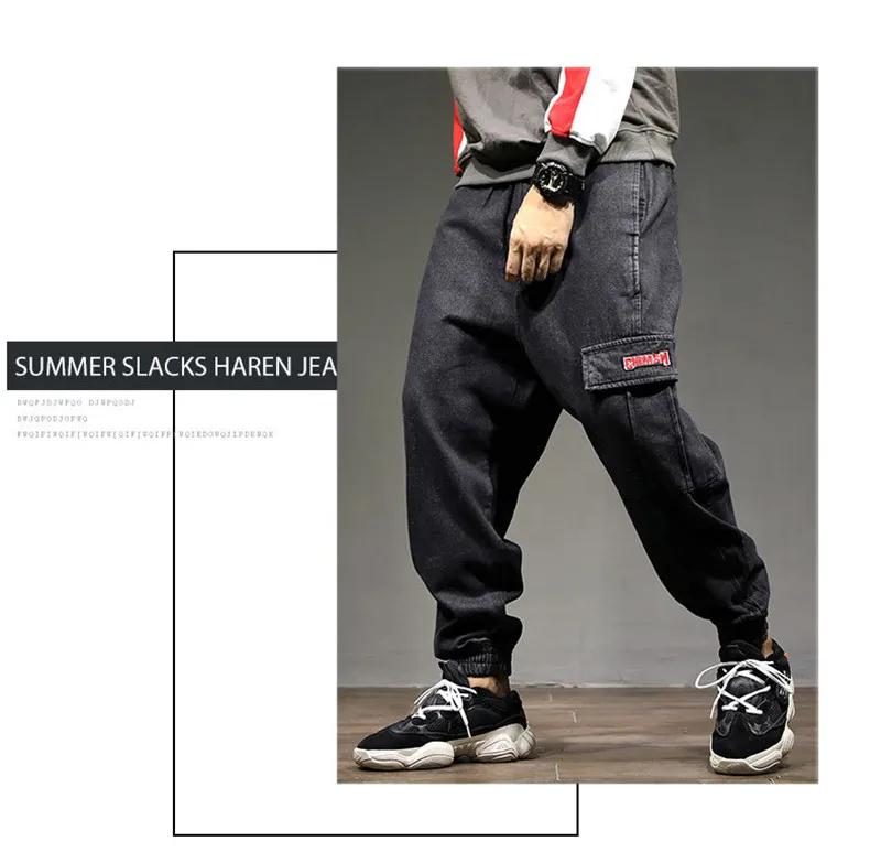2018 Brand Mens Fashion Harm Pants Autumn Winter Male  Loose Denim Trousers Hip Hop Print Multi-pockets Jeans Pants Large Size  (6)