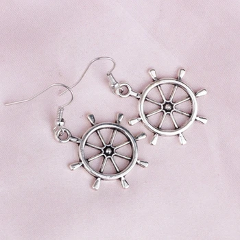 

New Creative Zinc Alloy Ancient Silver Bronze Nautical Rudder Charm Pendant Earrings Woman Halloween Jewellery Decorative Gifts
