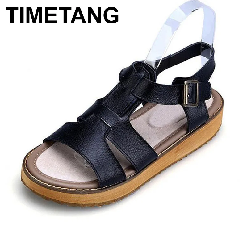 

TIMETANGWomen's Summer Flat Gladiator Platform Buckle Sandals Causal Black White SilverBig Size34-45 Large Sandalias Shoes Women