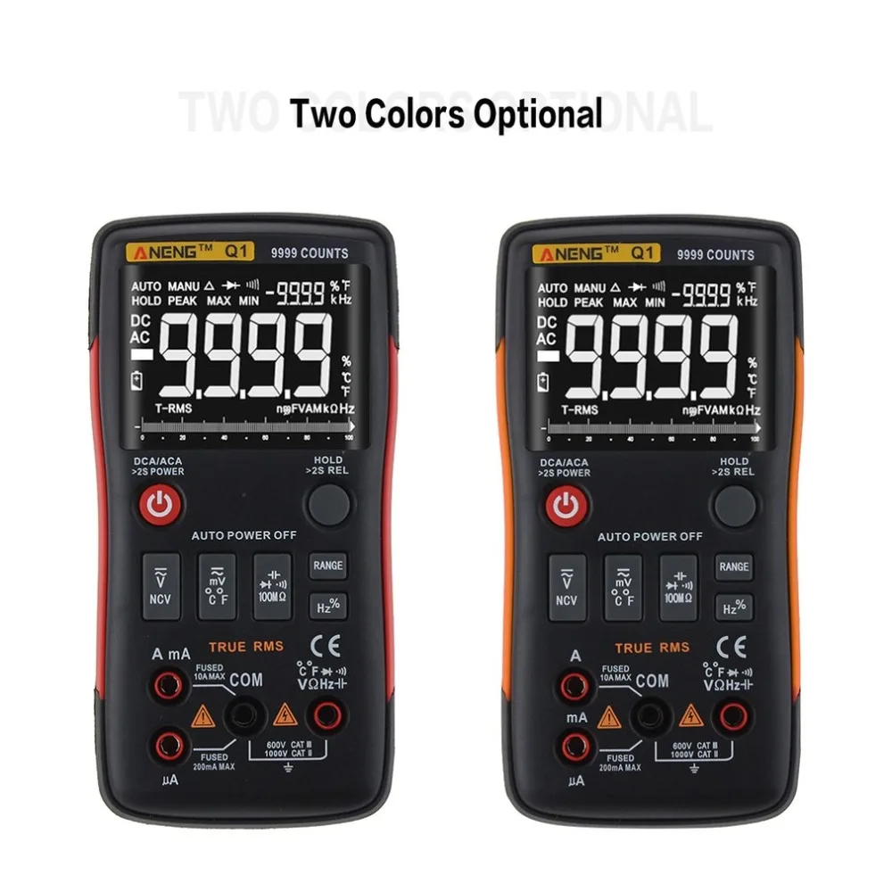 

Digital Multimeter ANENG Q1 9999 Counts True RMS Auto/Manual Range AC/DC Volt Amp Ohm Capacitance Frequency Temperature Tester