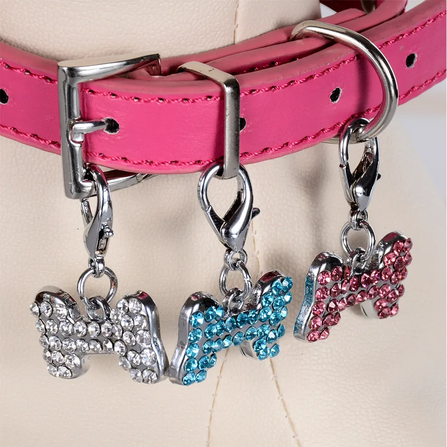 Подвеска кулон для собак ошейник аксессуары Розовый стразы dog tag кости в форме Шарм Для ошейник застежкой омар аксессуары и украшения из сплава цинка Подвески домашних животных