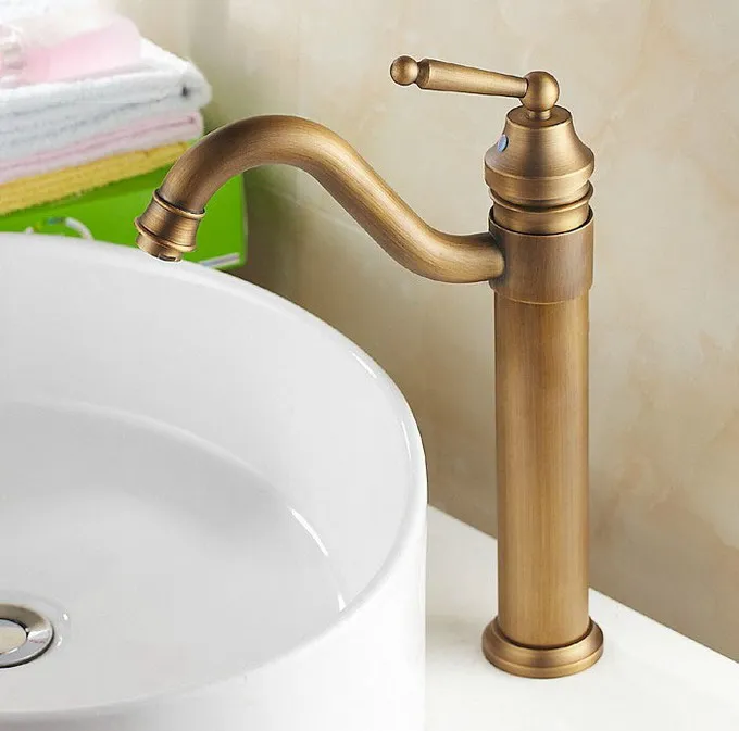 Antique Brass Gooseneck Single Handle Swivel Kitchen Bathroom Sink Basin Faucet Mixer Taps anf205