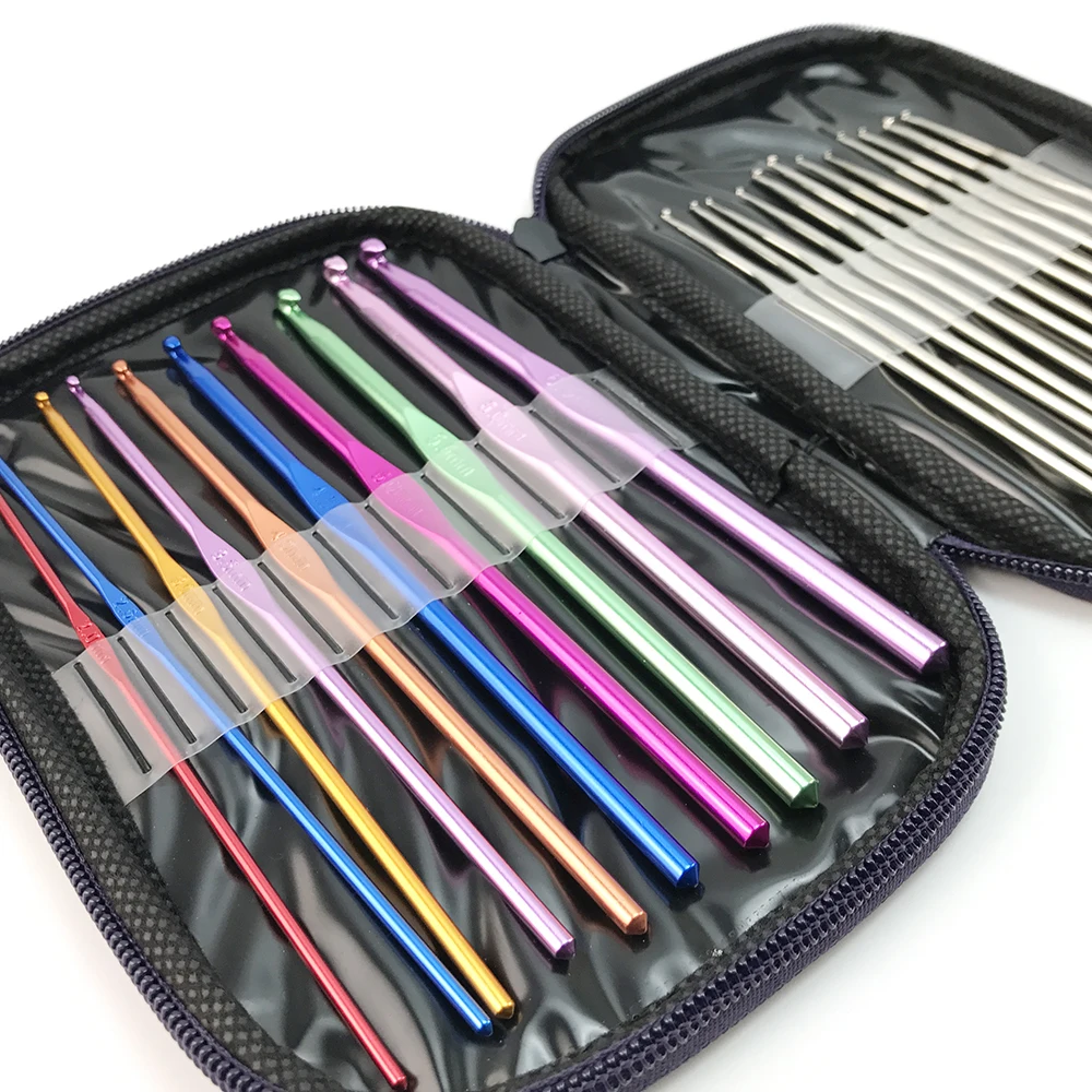 

New 22Pcs Set Multi-colour Aluminum Crochet Hooks Needles Knit Weave Craft Yarn Sewing Tools Crochet Hooks Knitting Needles