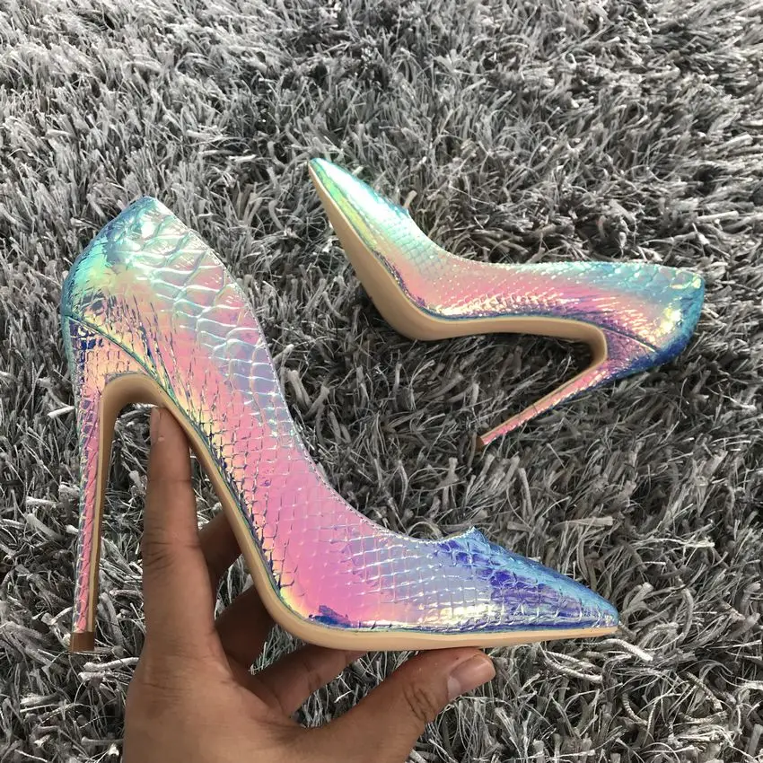Women Shoes Stiletto 12cm/10cm/8cm High Heels Women Pumps Snake Printing Leather Pointed Toe Ladies Party Wedding Woman Shoes