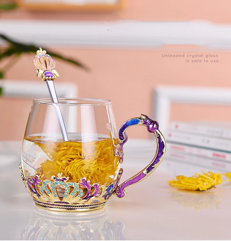 Роскошная эмалированная кофейная кружка с короной, термостойкая Хрустальная стеклянная чайная чашка, идеальные подарки, креативные чашки и кружки, Свадебный домашний декор
