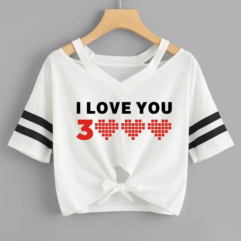 Женская короткая футболка с принтом I Love You JAYCOSIN Повседневная короткими рукавами