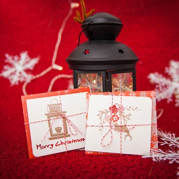 

mini 8set Christmas Card simple design envelope and rope as leave message cards Lucky Love Party Invitation
