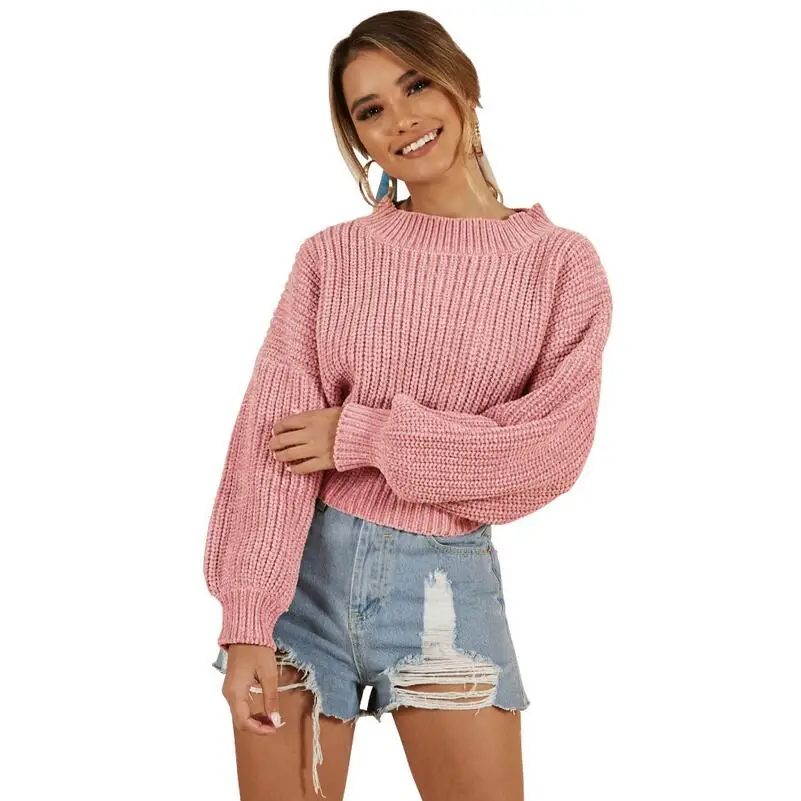 

Women Loose Sweaters European Style Long Sleeve Female Casual Elegant Knitted Pullovers Solid Color O Neck Clothes Autumn Winter