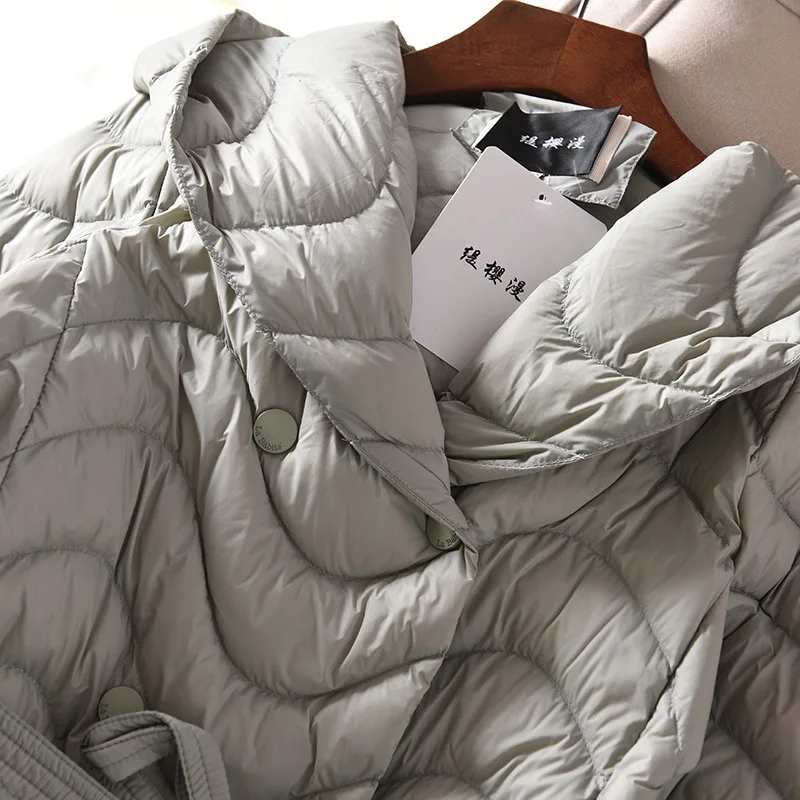 2018 Winter New Women's Down Jacket Outer Slim Mid-length Thin 100% White Duck Down Warm Coat TQ390