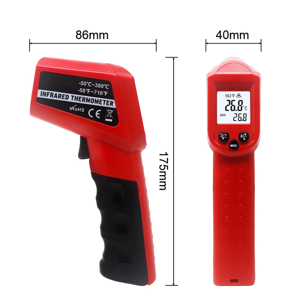 Бесконтактный цифровой инфракрасный термометр ИК лазерный точечный пирометр измеритель температуры C/F выбор-50C~ 380c-50c~ 550C
