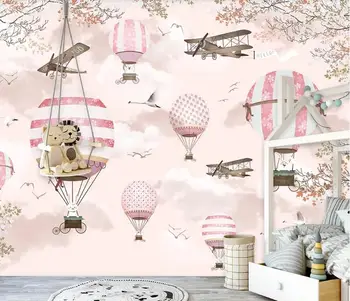 

Customize photo wallpaper mural personality Pink cartoon hot air balloon children's wall decorative 3d wallpaper