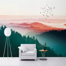 Custom wallpaper Nordic wind fog pine sunset city background wall painting decorative waterproof material Custom wallpaper Nordic wind fog pine sunset city background wall painting decorative waterproof material