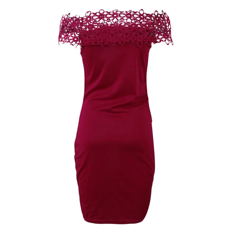 Women Summer Party Dress 2019 Sexy Off Shoulder Bodycon Mini Dress Ladies Casual Lace Patchwork Slash Short Dress Casual Vestido