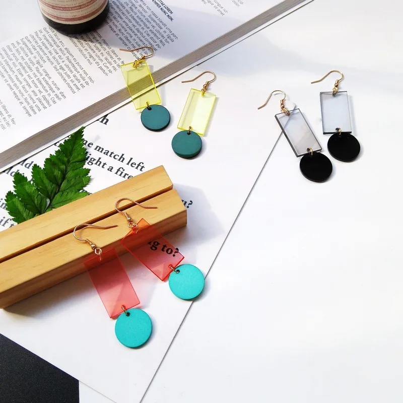 

Contrast Acetate Alloy Earrings Geometric Rectangular Round Transparent Acrylic Earrings Trendy Famale Unique Jewelry Accessorie