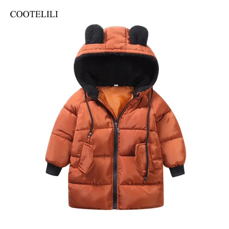 COOTELILI/зимние куртки с милыми медвежьими ушками для девочек и мальчиков; зимняя верхняя одежда и пальто; хлопковые парки для мальчиков; детская одежда с капюшоном для малышей