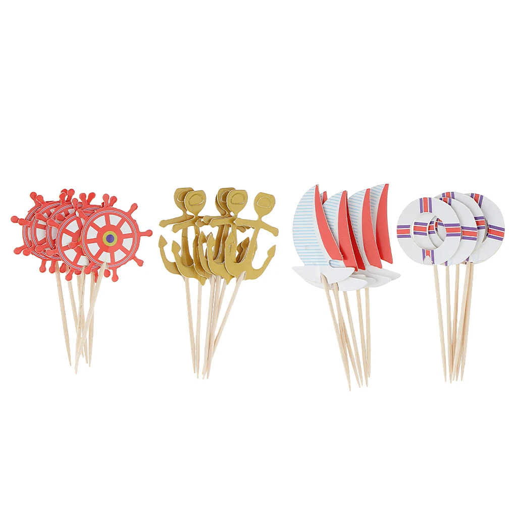 24pcs Novelty Sailing Ocean Sailor Theme Food Cupcake Picks Toppers Birthday Party Baby Shower Favors