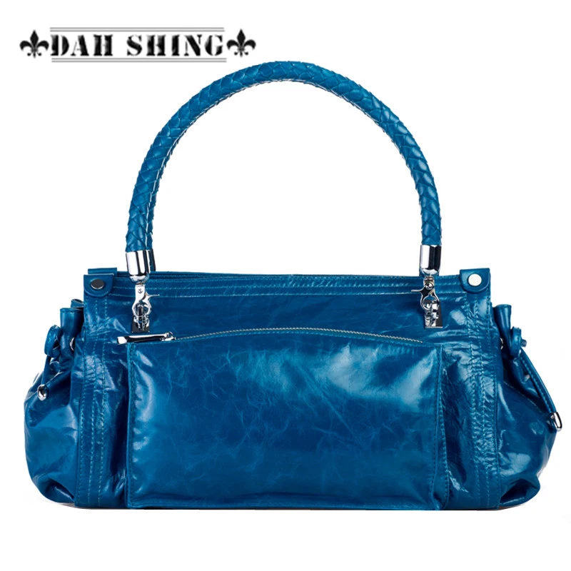 

Vintage style women's genuine leather handbag Tote top cowhide shoulder bag clutch evening bag braided handle