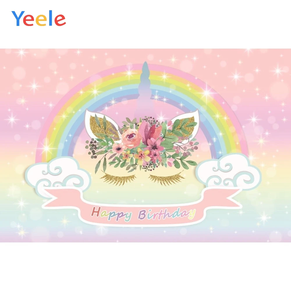 

Yeele Baby Birthday Party Pink Rainbow Unicorn Photography Backgrounds Custom Vinyl Photographic Backdrop For Photo Studio Props