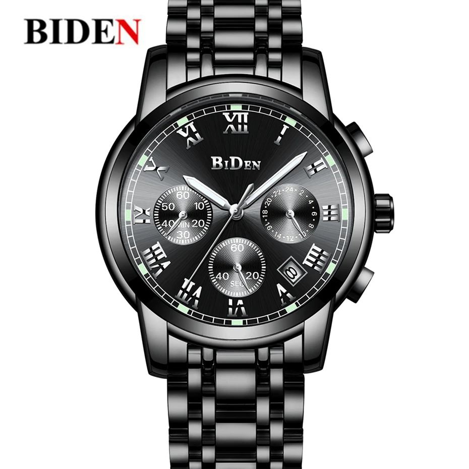 Luxury Men's Watches BIDEN Quartz Watch Brand Men Full Stainless Steel Wrist Unique Business Aviator Watches Men Clock Man Gifts 2019 (6)