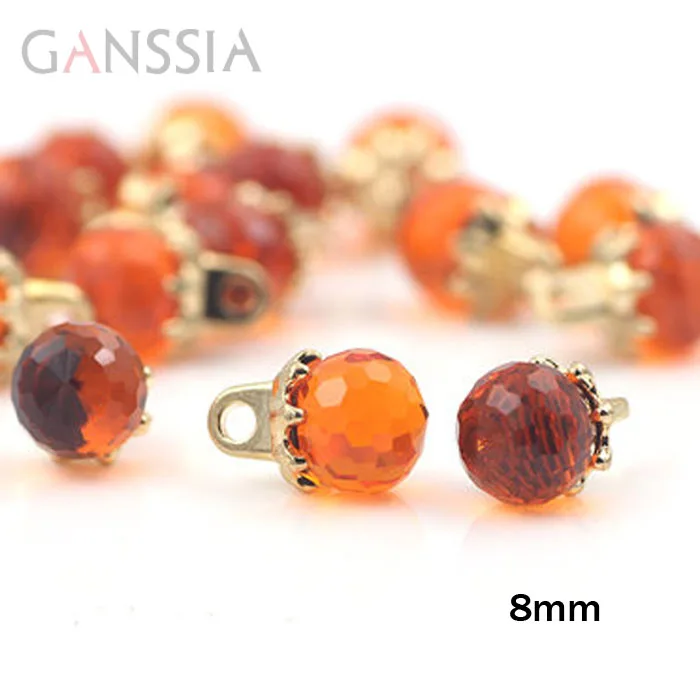 

10pcs/lot Size:8mm Clear Orange imitation crystal round buttons, Sewing for shirt button, DIY Scrapbooking accessories(SS-98-3)