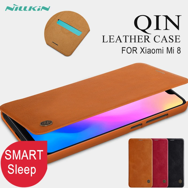 

Smart Case For Xiaomi Mi 8 Nillkin Qin Series Flip Cover PU Leather Case For Xiaomi Mi 8 Smart wake up sleep cases