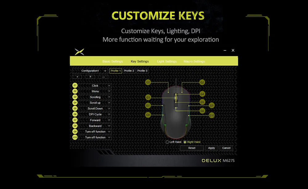 Delux M627 DIY боковые крылья Проводная/Беспроводная игровая мышь dpi 5000 8 кнопок RGB оптическая левая и правая мышь для пользователя ПК