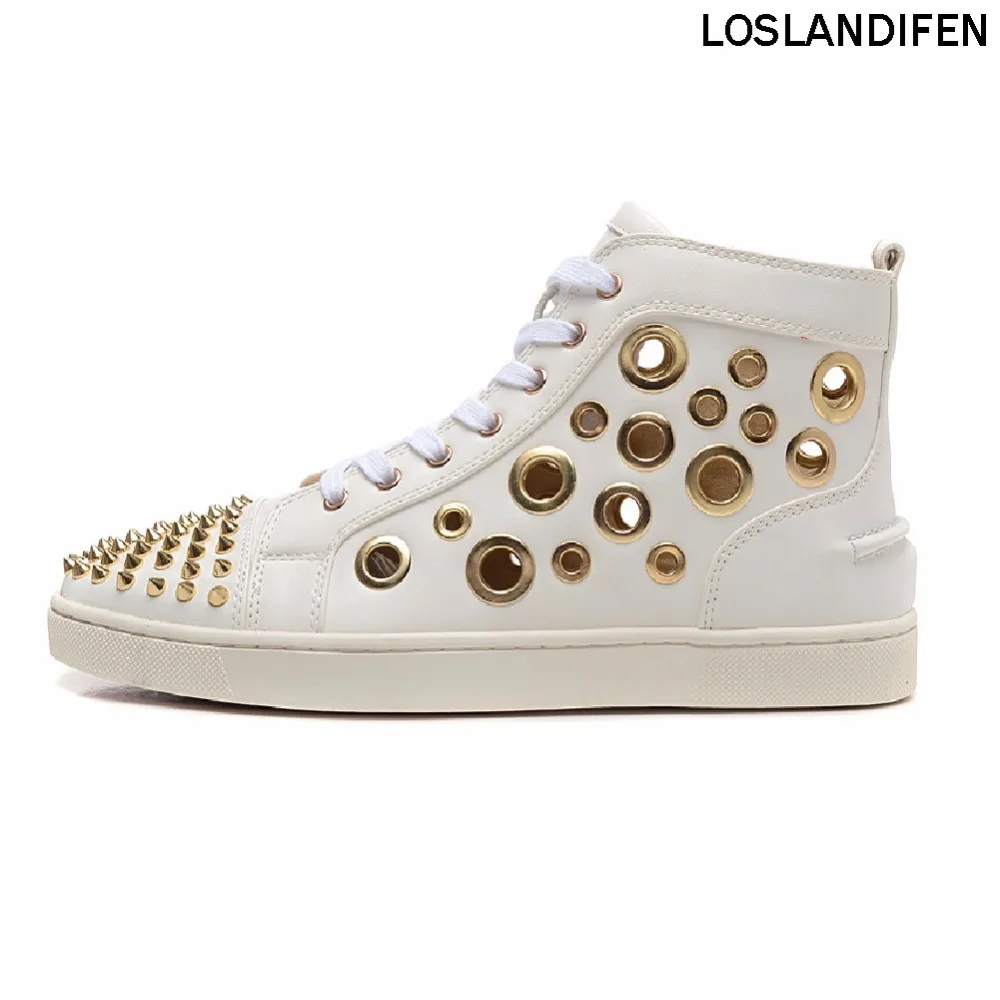 

2018 New Arrival Mens Handmade Genuine Leather Sneaker Real Photo Gold Holes Spikes Flats Summer Shoes UJJ118