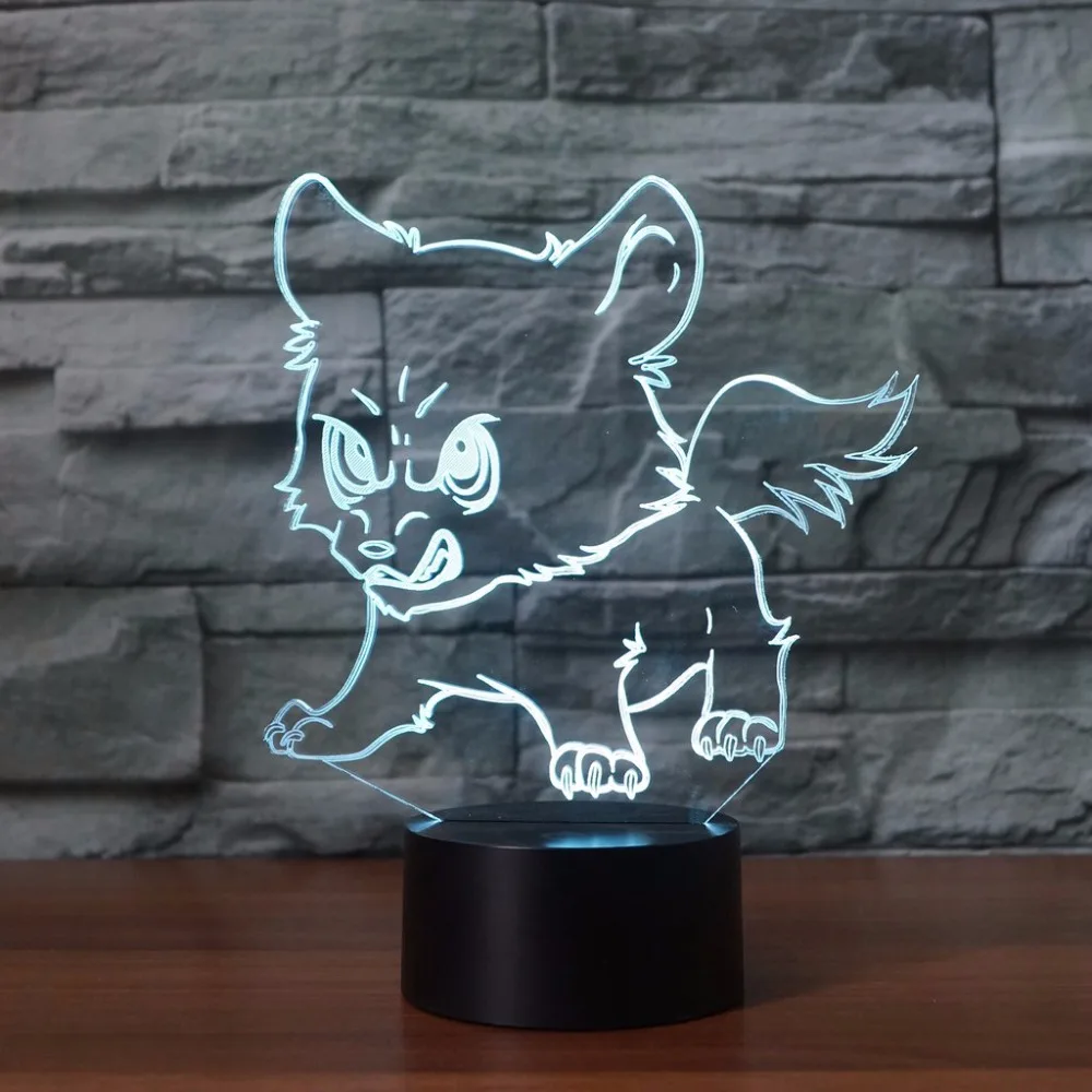 Милый Волк щенки светодиодный 3D ночник Волк 3D лампы животных usb стол настольные лампы 7 цветов изменить сенсорный переключатель