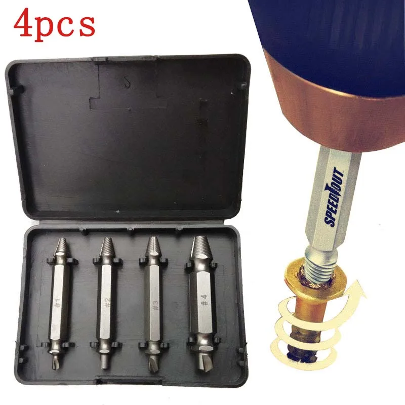 YOFE 4PCS/Set Double Side Damaged Wood Screw Extractor Drill Bits Out