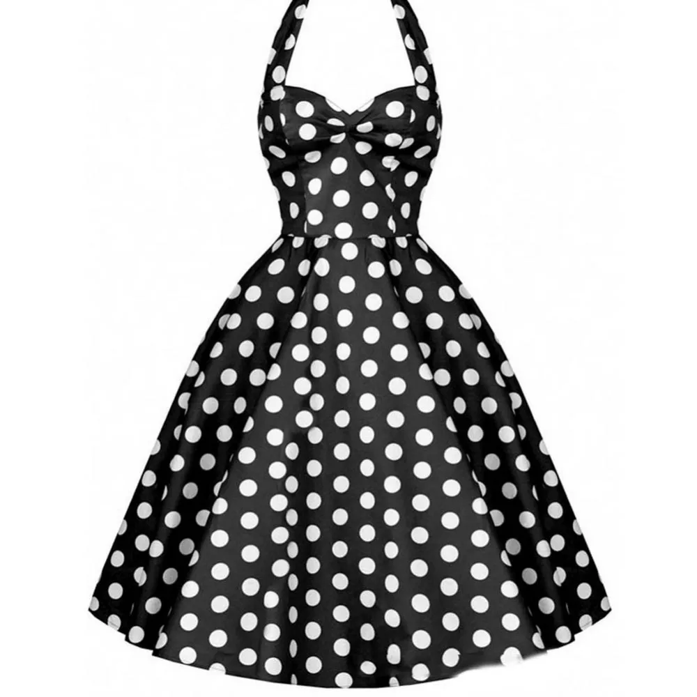 Dot Printed Retro Polka Dots Print Women Halter Dress Vintage Sexy