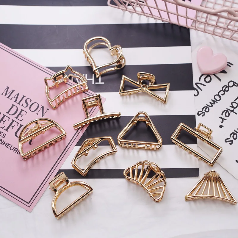 

New Fashion Women Gold Geometric Simple Alloy Hollow Hair Clips Hairpin Headband Hair Holder Claw Vintage Hair Accessories