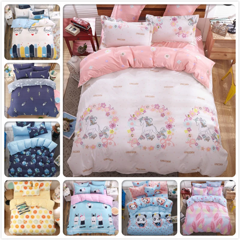 

Child Student Kids Cute Cartoon Stripe Plaid 4pcs Set Bed Sheet Pillowcase Duvet Cover Twin Double Single Size New style Modern
