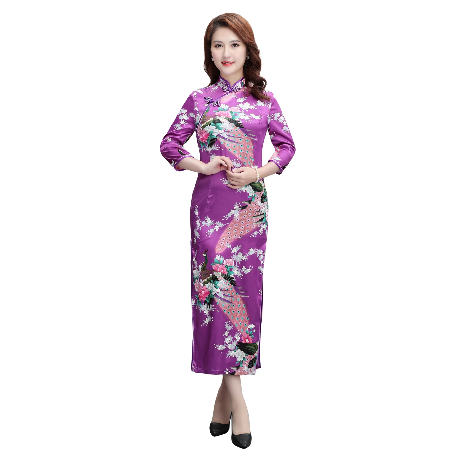Big Size 3XL Chinese Women New Satin Cheongsam Classic Lady Flower